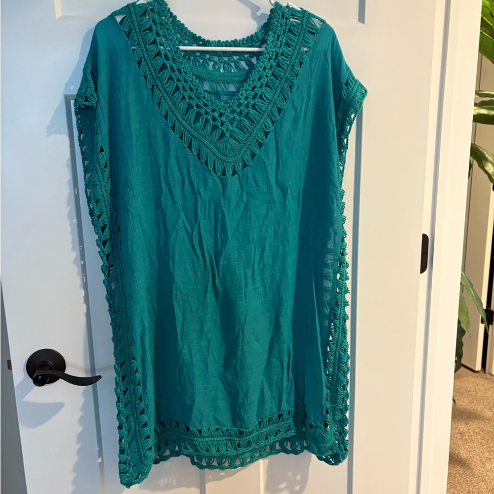 Teal Crochet Trim Dress